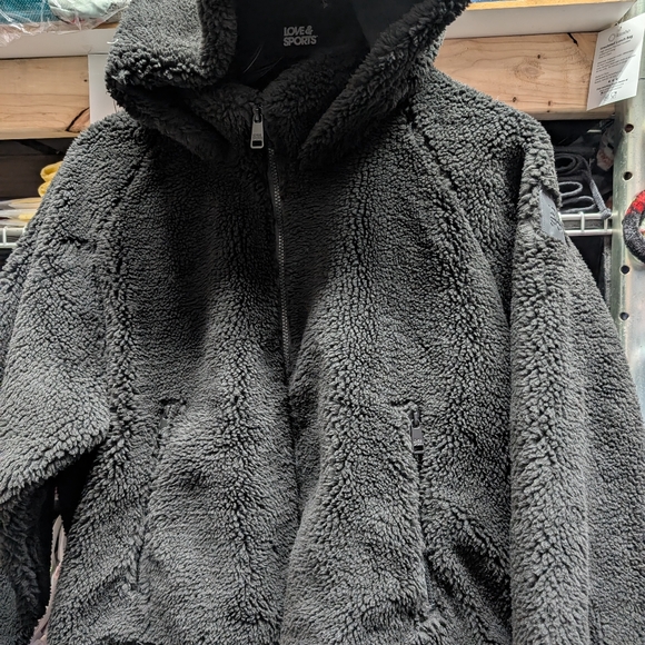 Black Teddy Jacket with Plush Fleece and Stand-Up Collar - Picture 10 of 10